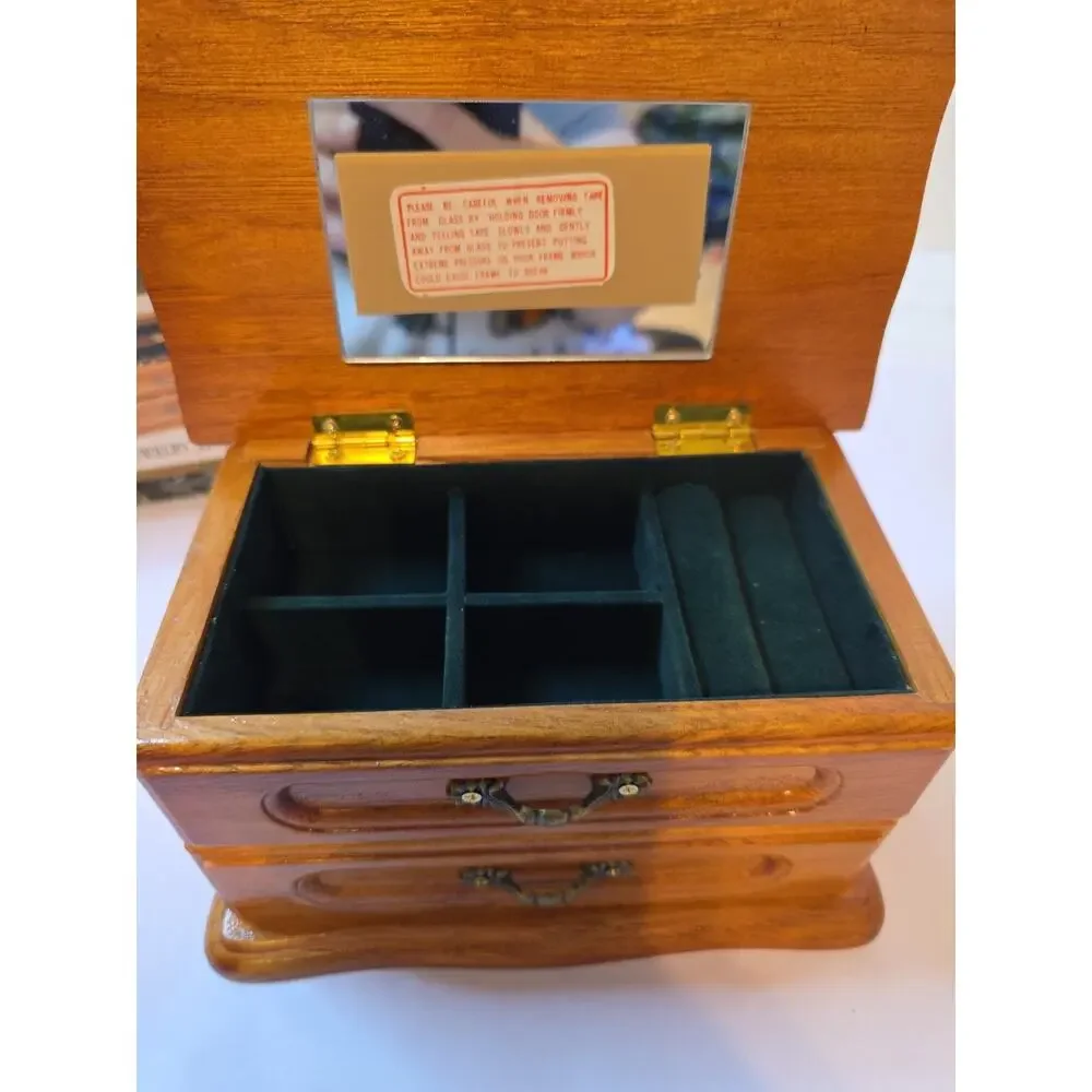 NEW Vintage Oak Finish Jewelry Box Kmart Faux Drawer Mirror
